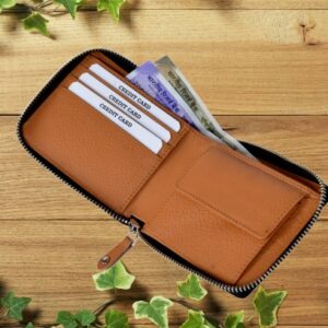 Zipper Leather Mens Wallet Tan Colour With Metal Chain