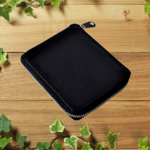 Leather Mens Wallet with Round Chain (Black)