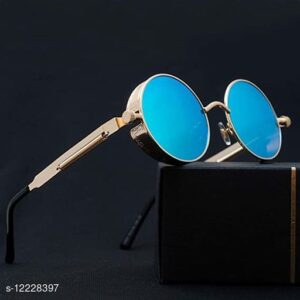 Blue Stylish Round Sunglasses with Golden Frame for Mens and Women