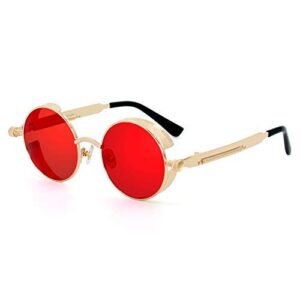Red Stylish Round Sunglasses with Golden Frame for Mens and Women