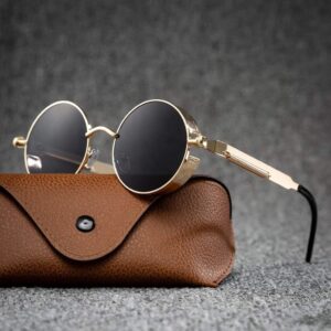 Black Stylish Round Sunglasses with Golden Frame for Mens and Women
