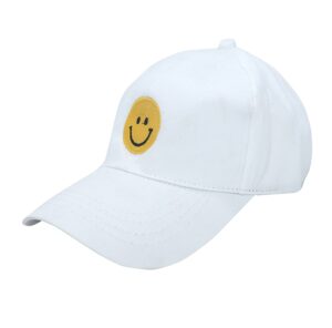 Smiley Trendy White Printed Cotton Caps for Mens and Womens