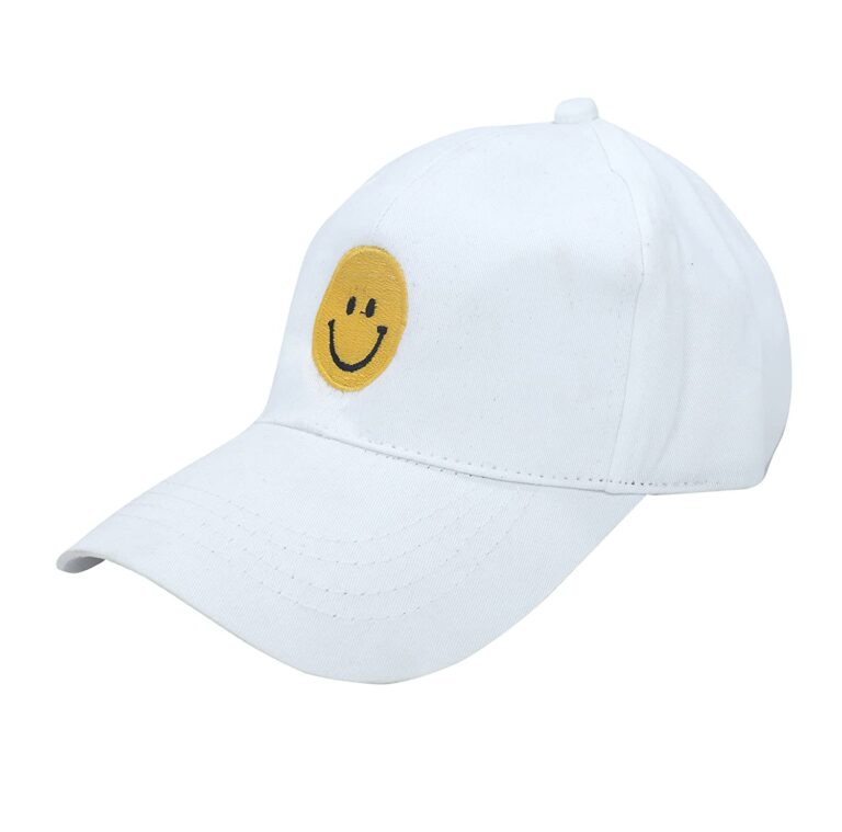 Smiley Trendy White Printed Cotton Caps for Mens and Womens