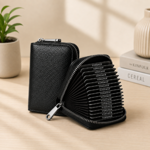 Cardholder Zipper Wallet 9 Cards slot with 2 Money Pocket for Mens and Women (Black)