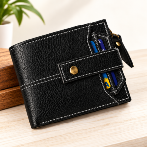 Premium Vegan Leather Men's Wallet with Zipper Coin Pocket & ID Window