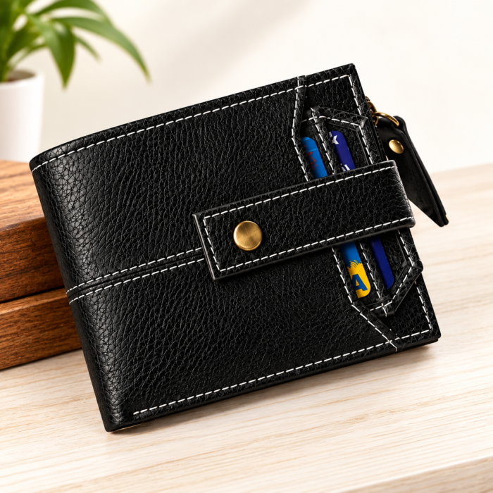 Black Leather Wallet with Brass Snap (2) Black Leather Wallet with Brass Snap (2)