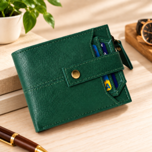 Premium Vegan Leather Men's Wallet with Zipper Coin Pocket & ID Window